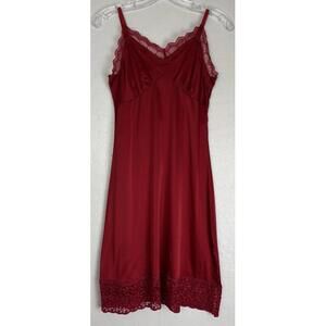 Belle Poque Red Satin Lace Trim Chemise Nightgown Adjustable Straps‎ Small 1673